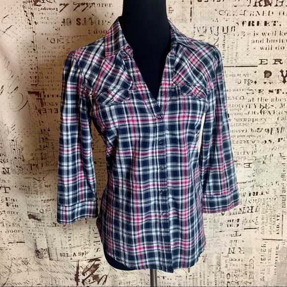 Girl Krazy by Kitty Cat snap front plaid shirt Med - Picture 1 of 11